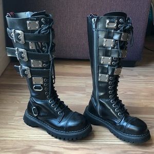 Demonia Metal Leather Boots Men 6/Ladies 8